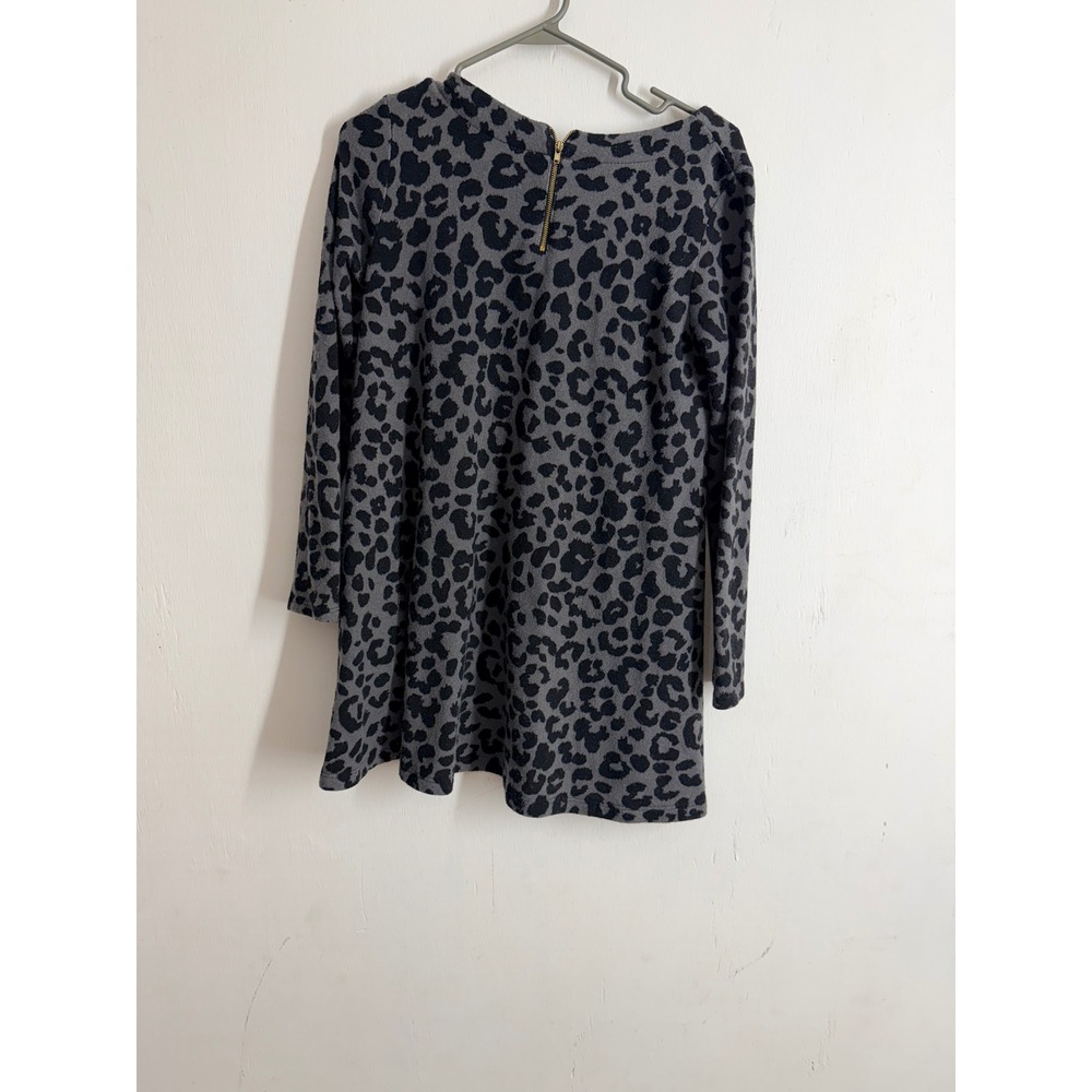Peach Love California Leopard Print Tunic Top Mini Dress Grey Black Long Sleeve